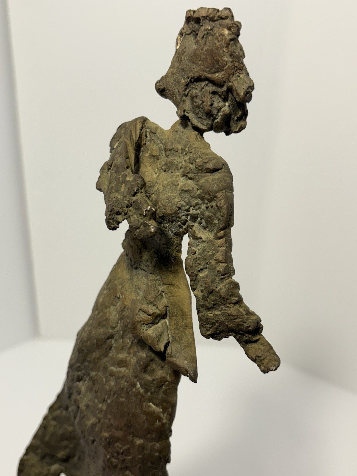Vintage Art Brutalist Warrior Helmet & Sash Woman Sculpture