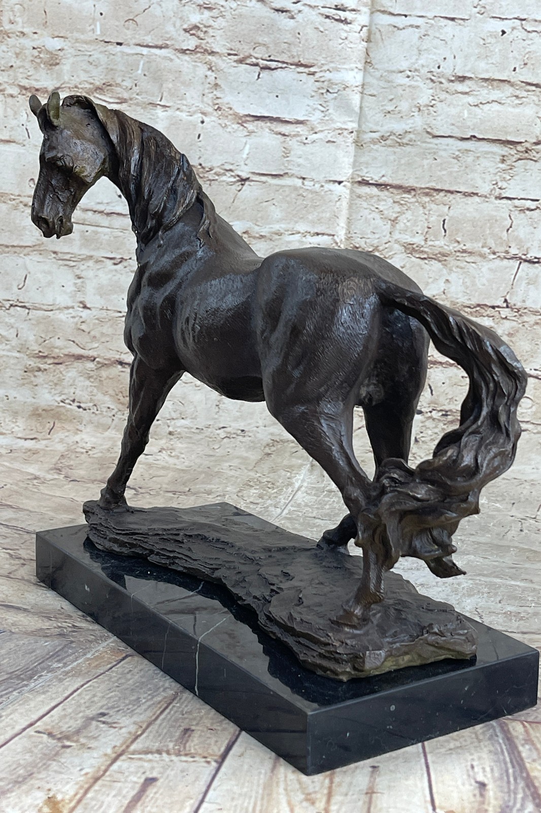 Trotting Horse Signed Original Bronze Sculpture Statue Marble Base Equestrian