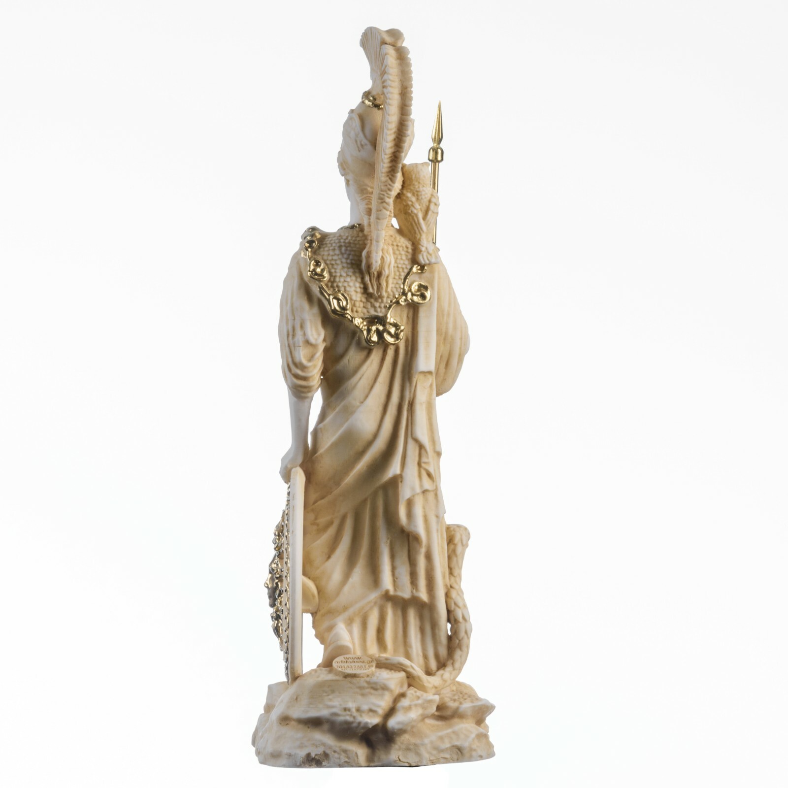 Athena With Owl Medusa Shield Greek Goddess Alabaster Statue Gold 10.2&Prime;