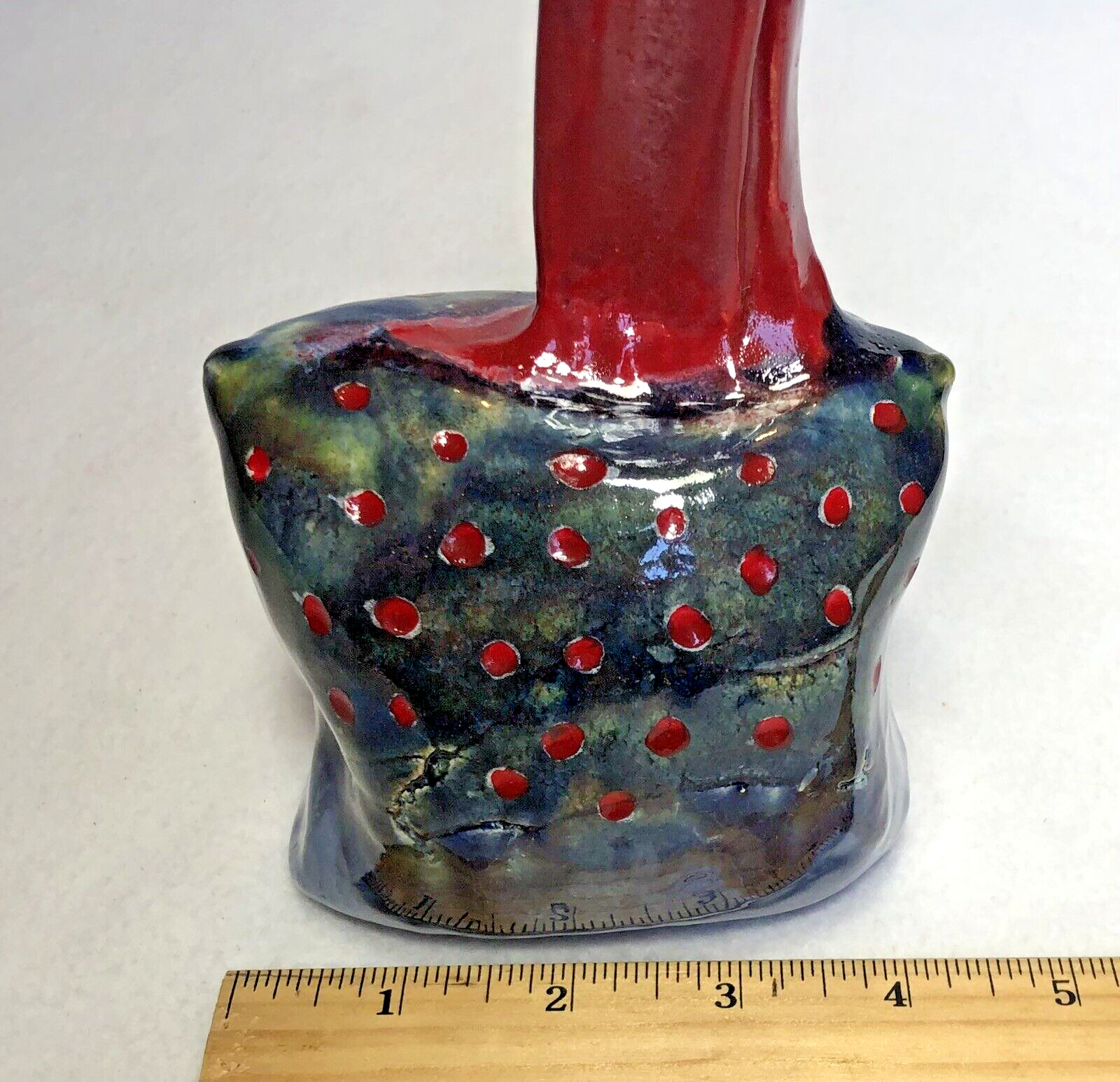 Hand Made Sculpture Figurine Art Pottery RED ARROW Blue Base Kitsch Whimsical