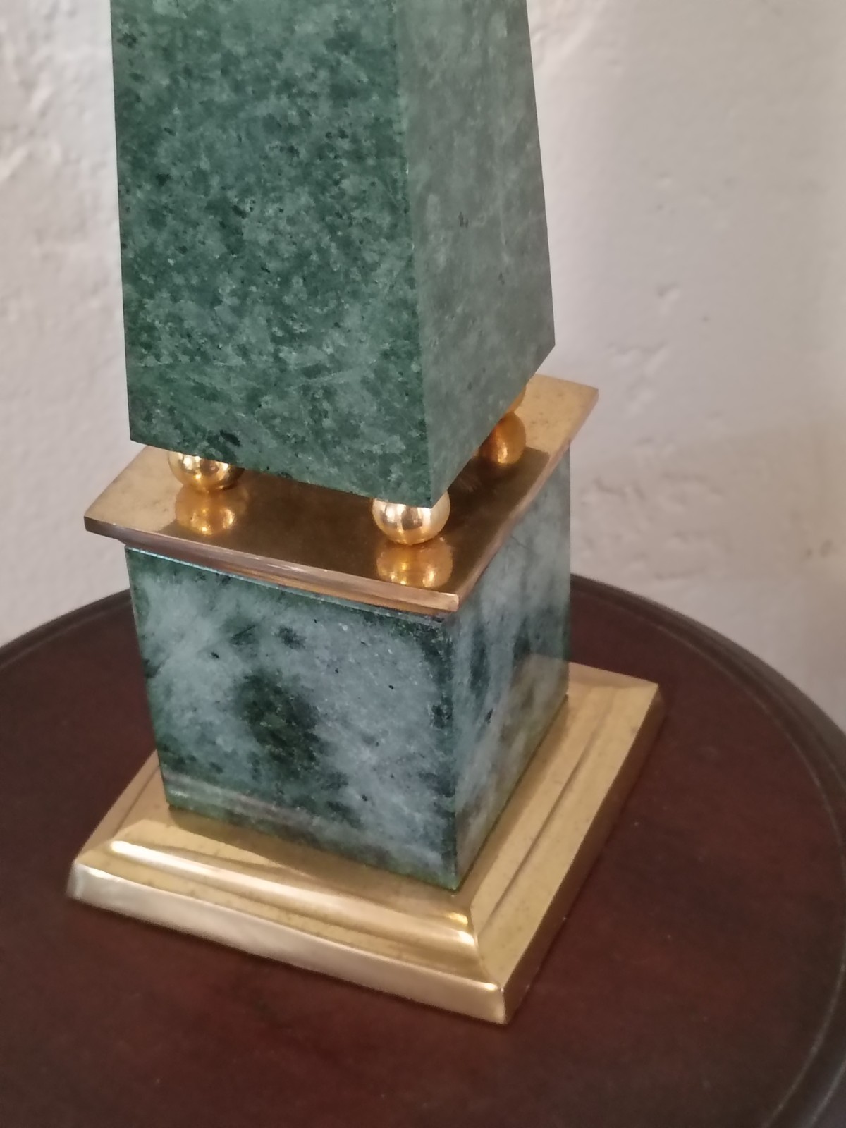 Vintage Green Marble Brass Obelisk Sculpture 15.5”