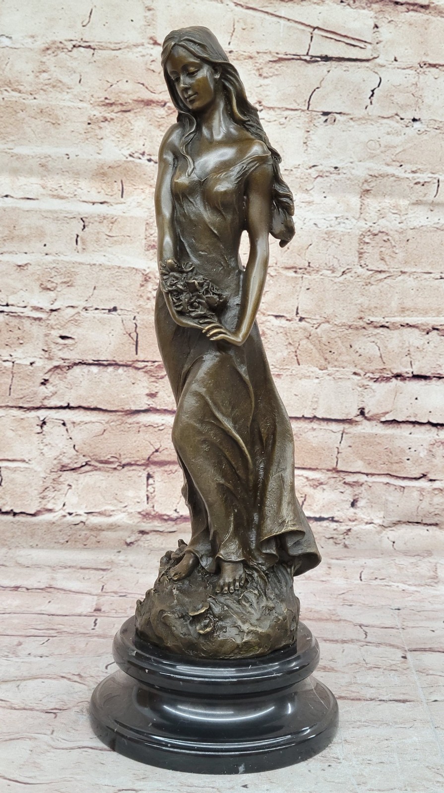 Flora Roman Goddess of Spring and Flowers Bronze Sculpture with Classical Female