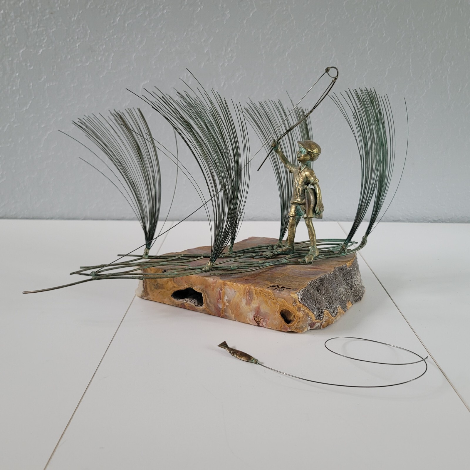 Bojan Bahar Mid Century Modern MCM Sculpture Boy Fishing Pole Wire Metal