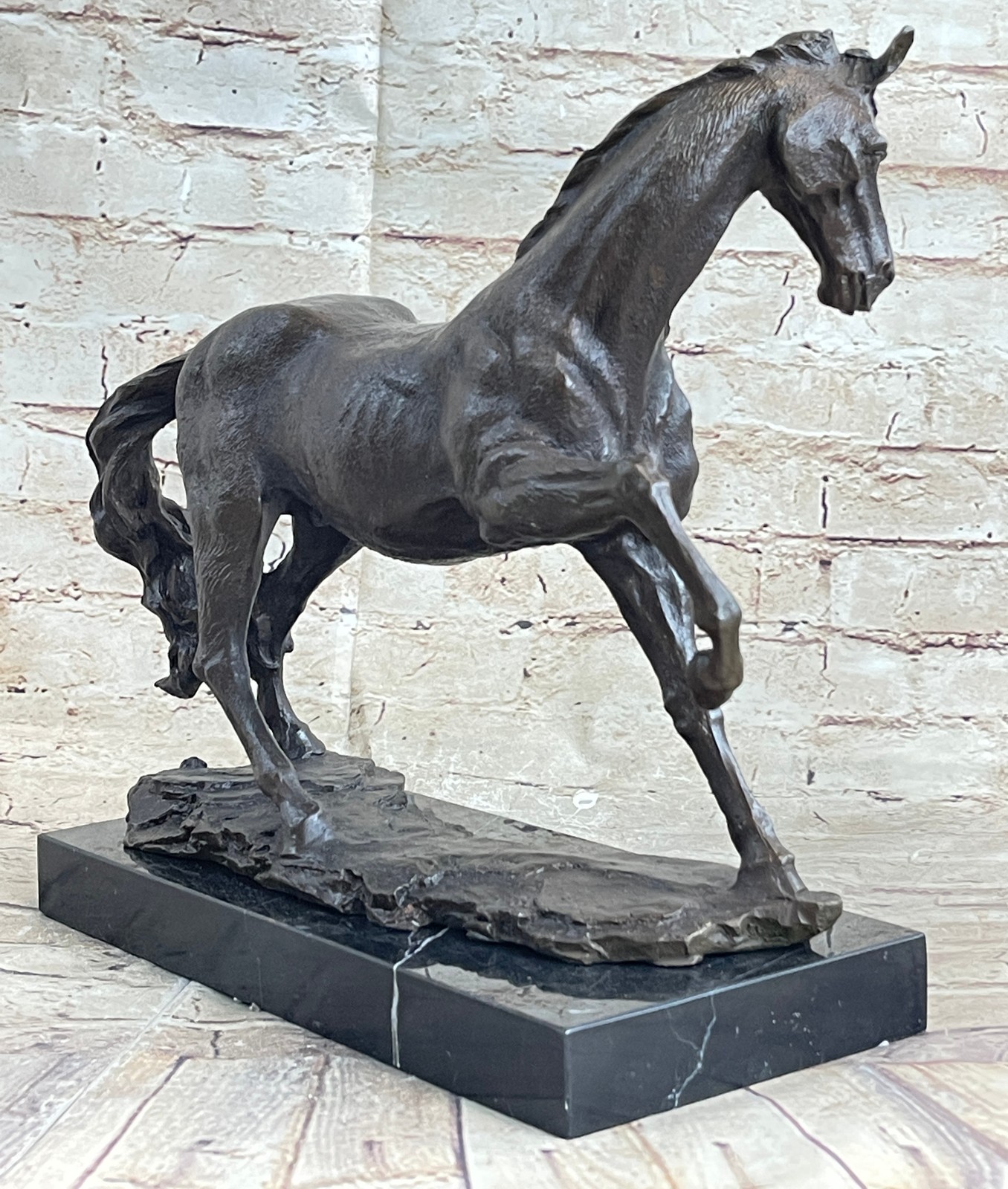Trotting Horse Signed Original Bronze Sculpture Statue Marble Base Equestrian