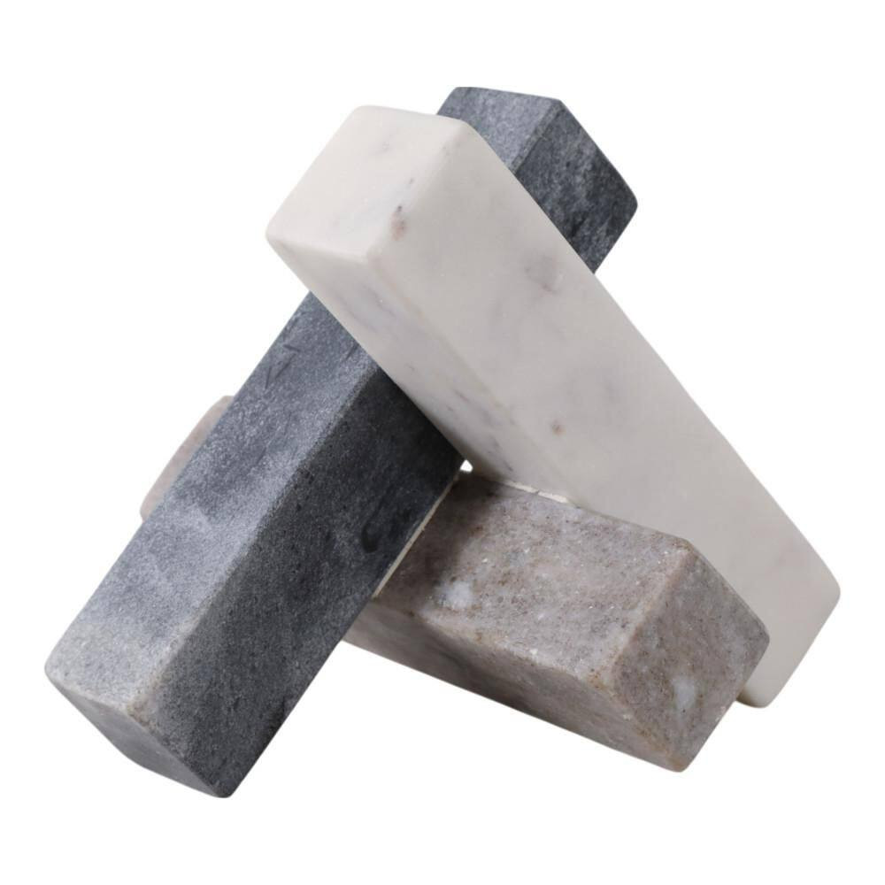 White/Black 6 In. X 6 In. Marble Modern Jack Sculpture