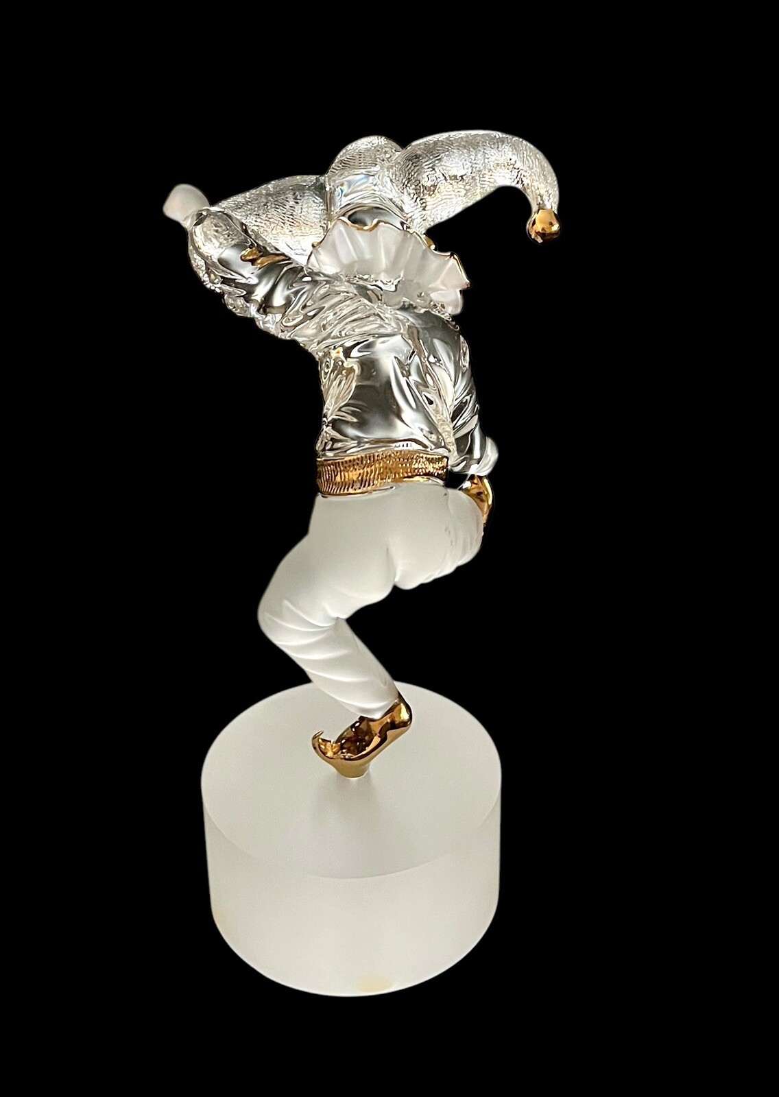 Rare Vintage James Lawrence Clear Frosted Glass Jester Sculpture w/Signed Base