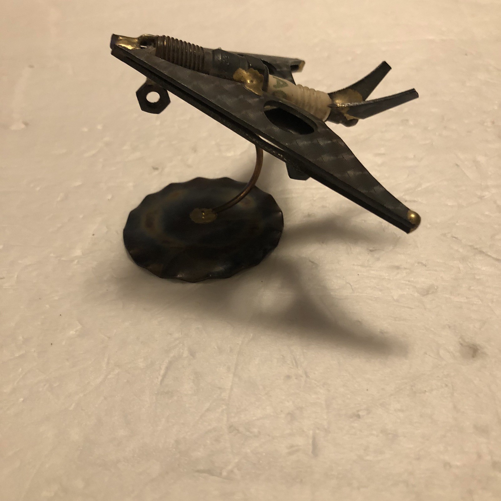 Metal Stealth Sculpture Airplane Spark Plug Industrial Scrap Art Steampunk