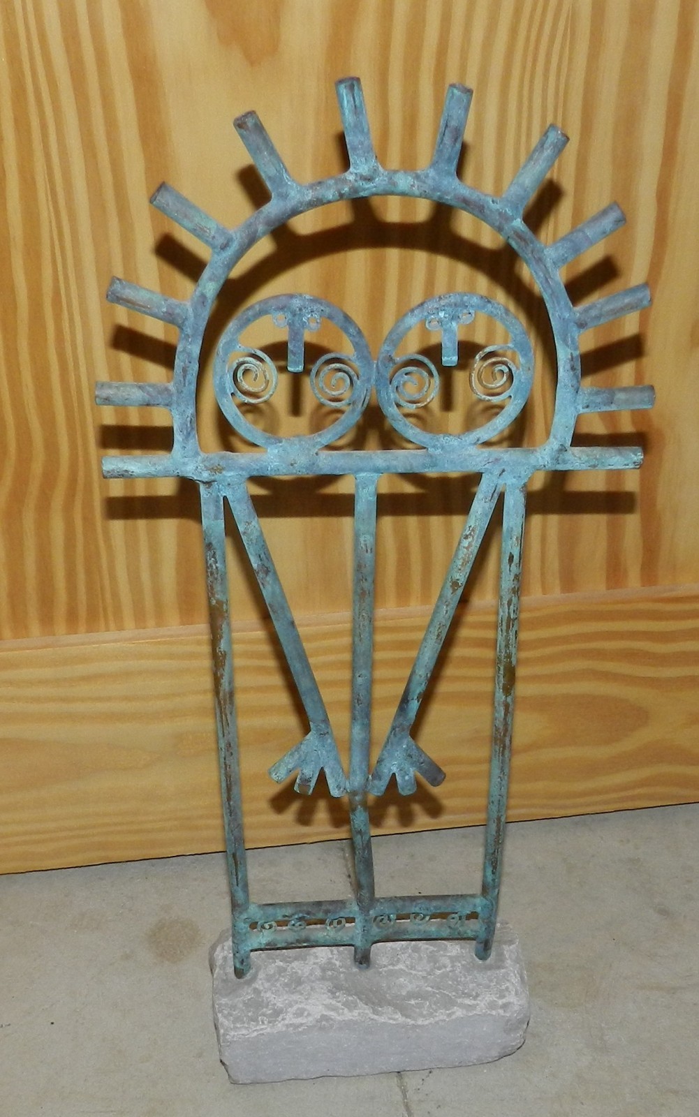 SIGNED Beautiful Mid Century Southwest Art – Copper on Stone Base – Sun Symbol