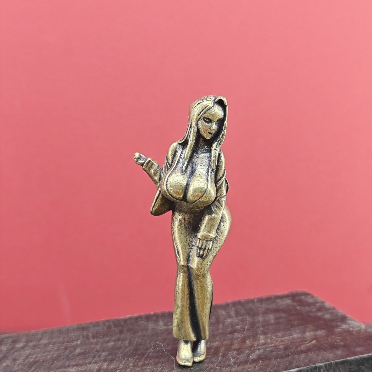 58mm Brass Beauty Figurine Sensual Standing Hand Carved Female Plump Body Decor