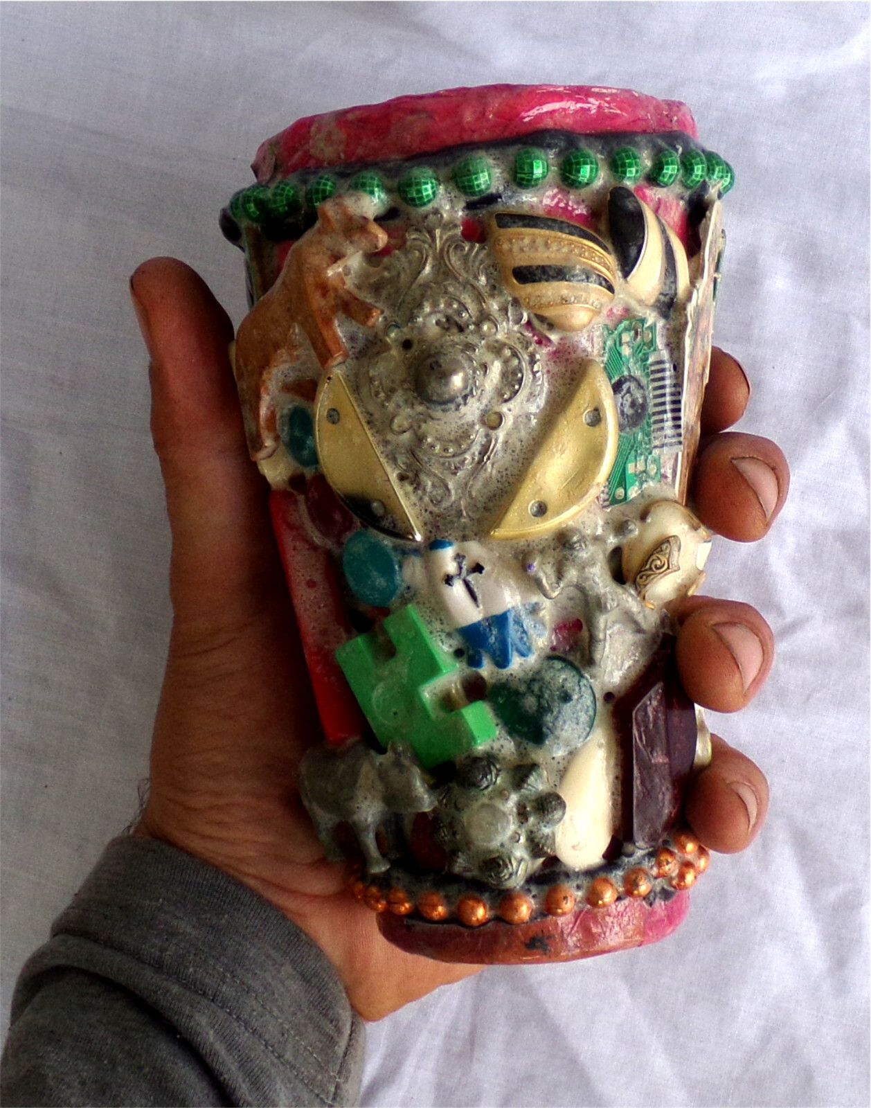 SCULPTURE MOSAIC 1/1 Original Art On Vintage Coke Glass Mixed Media Vase/Jug/Urn