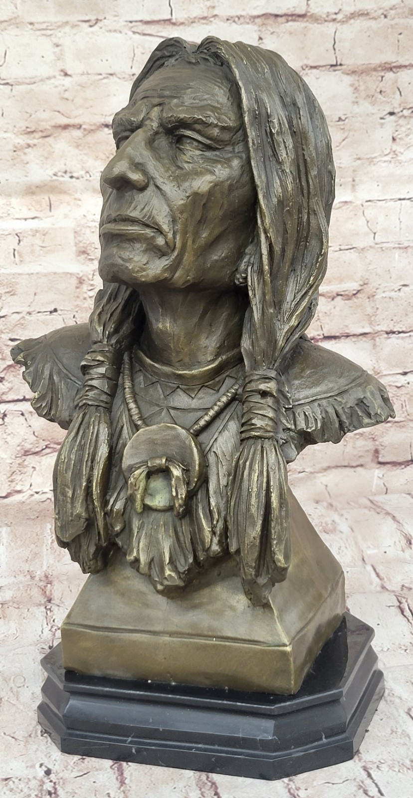 Native American Indian Warrior Chief Bronze Bust Sculpture Statue Figurine Sale