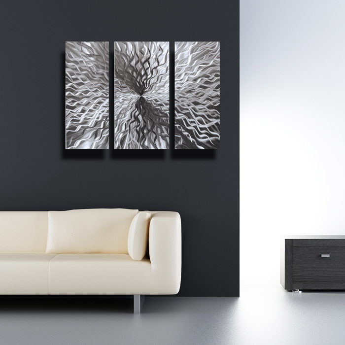 Modern Abstract Metal Wall Sculpture Art Contemporary Painting Home Decor Silver