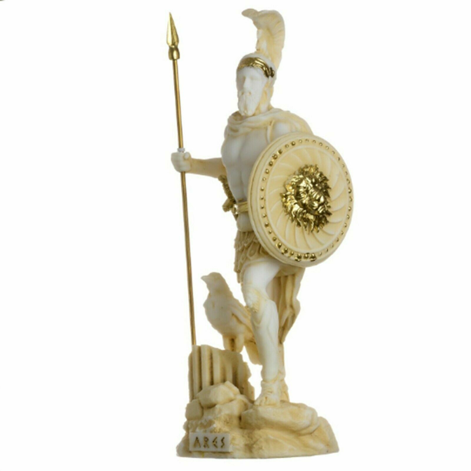Ares Mars God of War Zeus Son Roman Statue Alabaster Gold Tone 6.3&Prime;