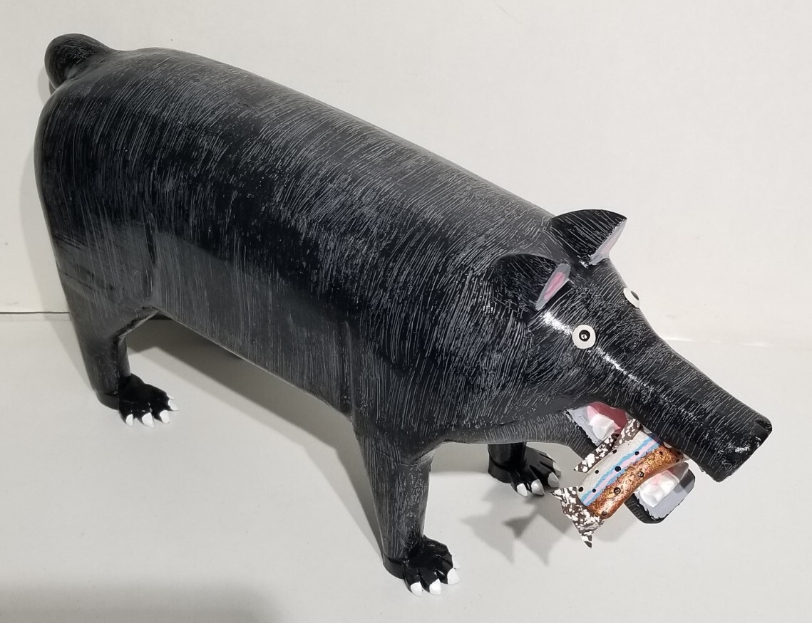 Lonnie & Twyla Money « Bear With Rainbow Trout » Folk Art Wood Carving Sculpture