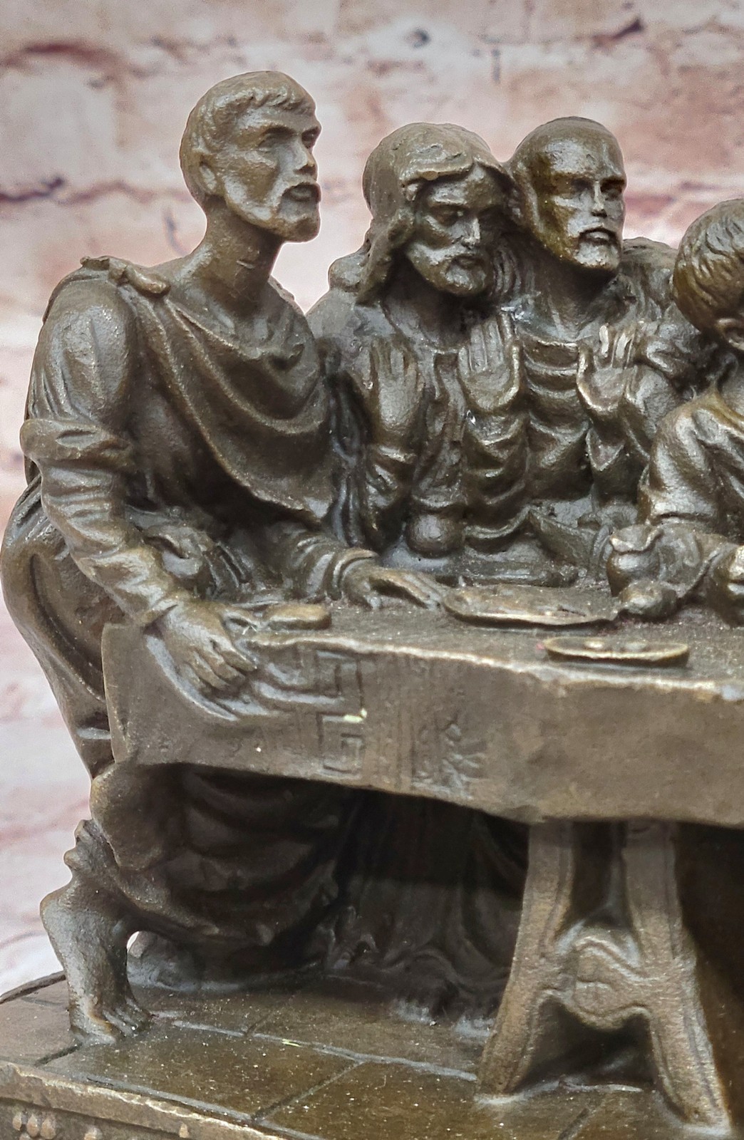Vintage rare large hand made bronze religious last supper from church Sculpture