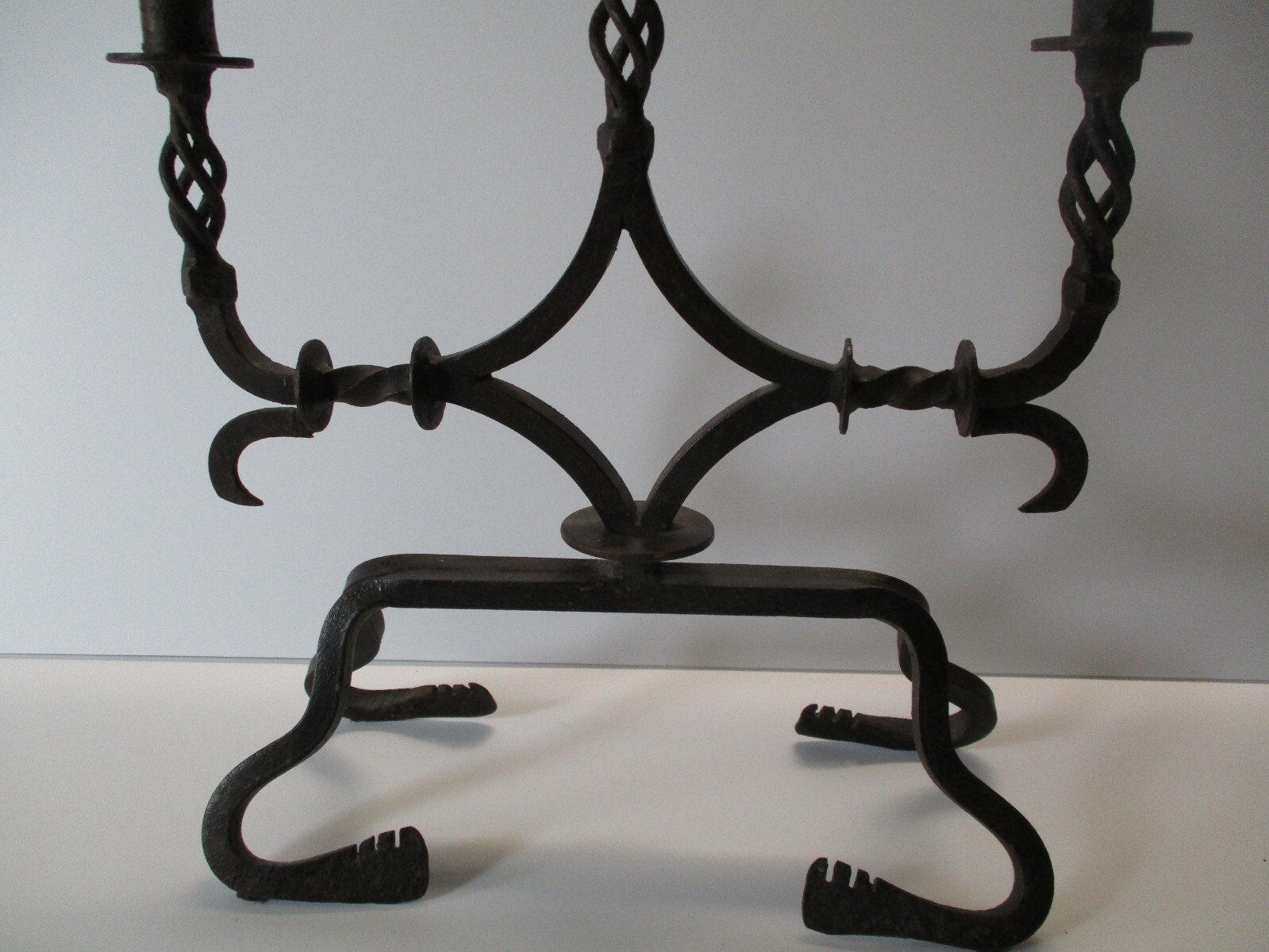 ANTIQUE IRON METAL SCULPTURE LARGE CANDLE HOLDER 17 BY 16 INCHES 19TH CENTURY