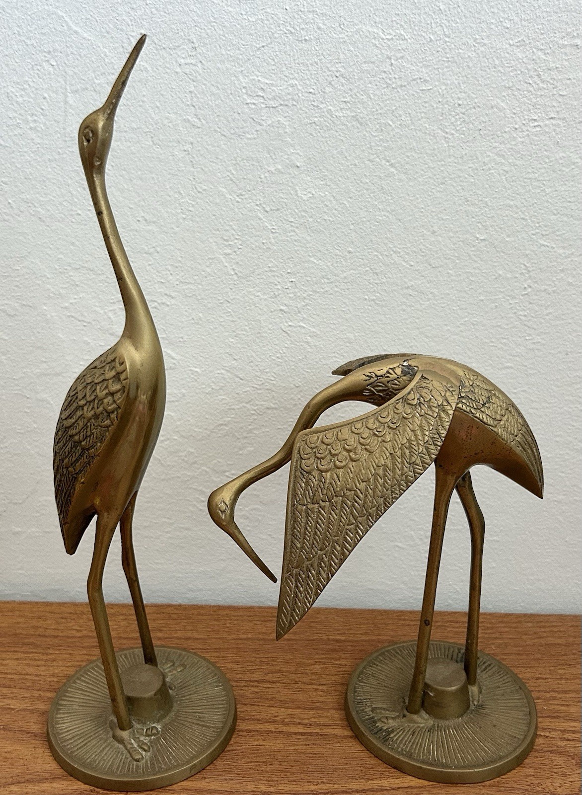 Set of 2 VTG Cast Bronze Egret Crane Heron Statues Mid-Century Bird Sculpture