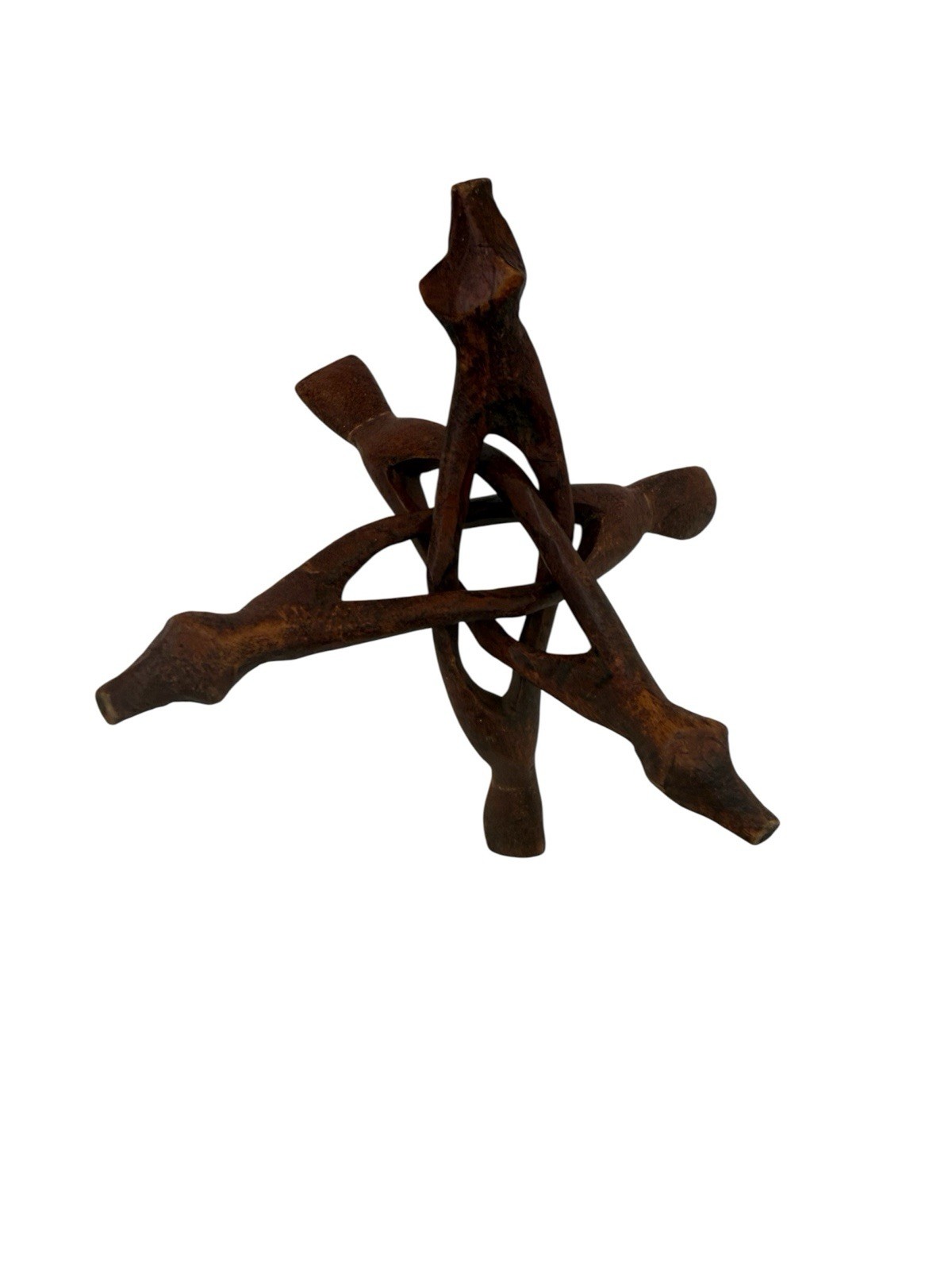 TRIBAL WOOD ART INTERTWINED ONE PIECE CARVED ANIMALS DECOR STATUE Y6