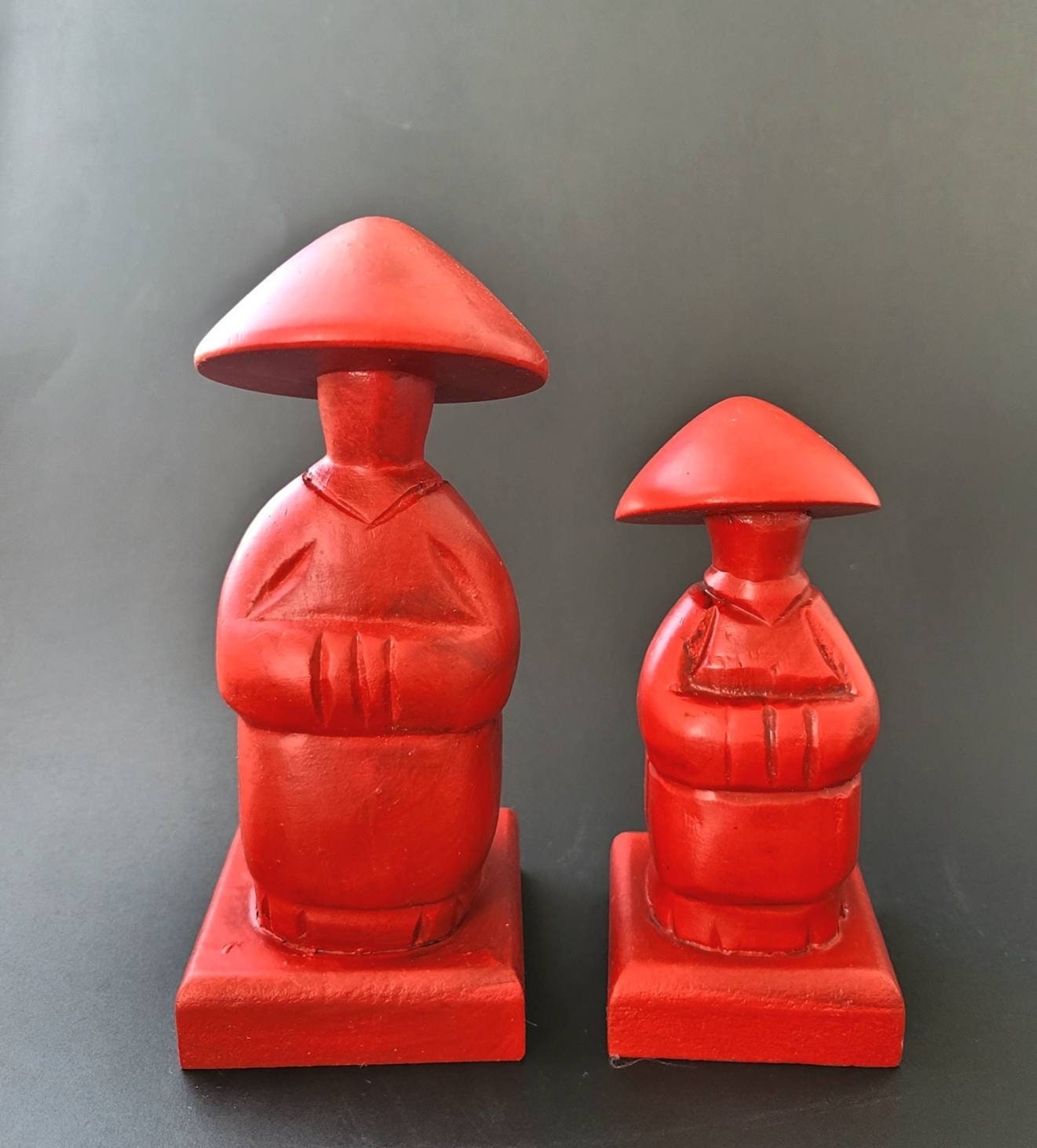Vintage Home Decor Sculpture, Red Color Wood Sculpture set