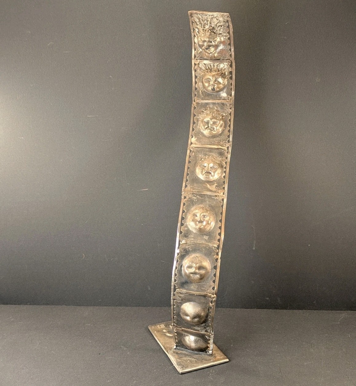 Movie Film Strip Reel Brutalist Signed Metal Art Sculpture Mind Blown Vtg 1983