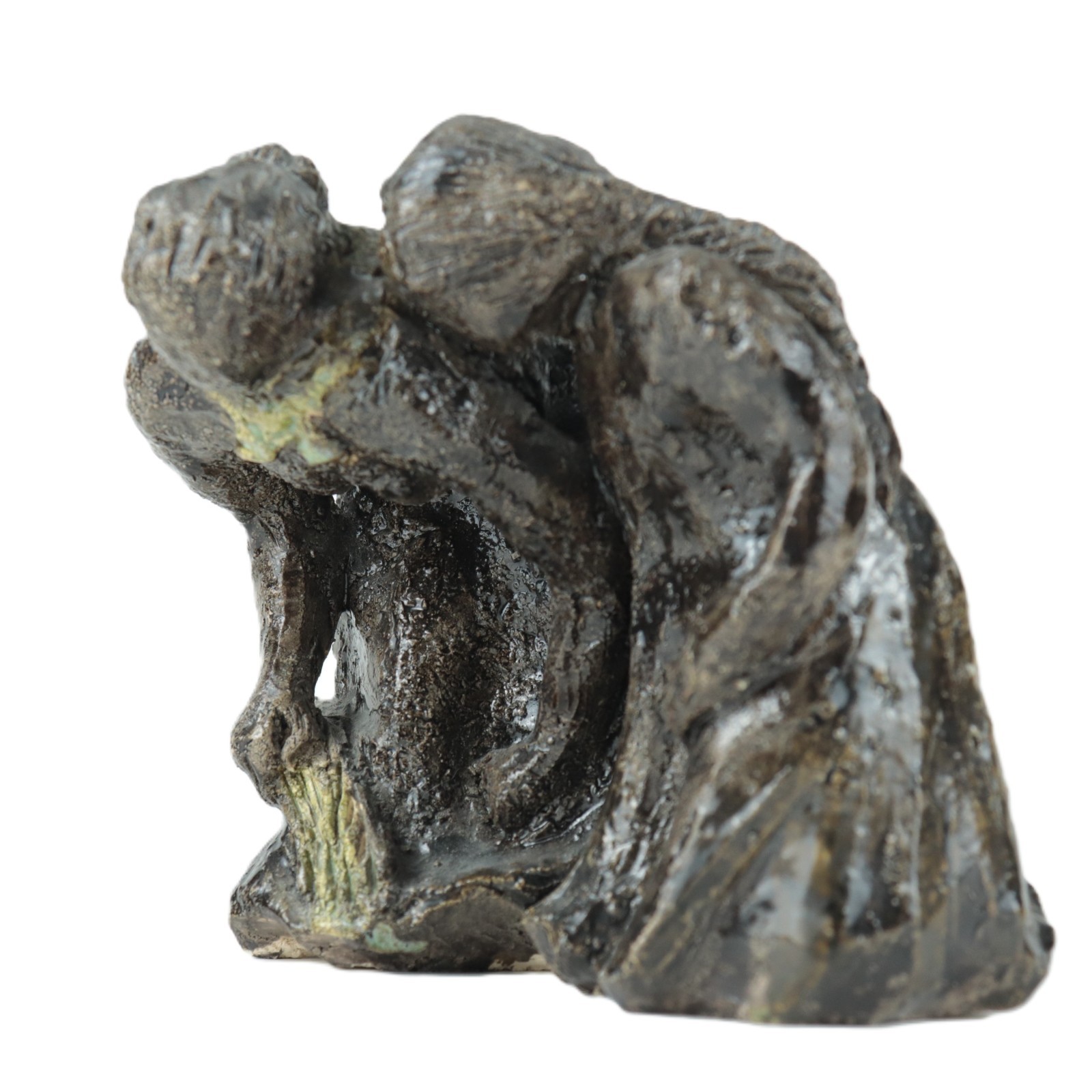 One-of-a-Kind European Figurative Clay Sculpture 5&Prime; Mother Daughter Pastoral Art