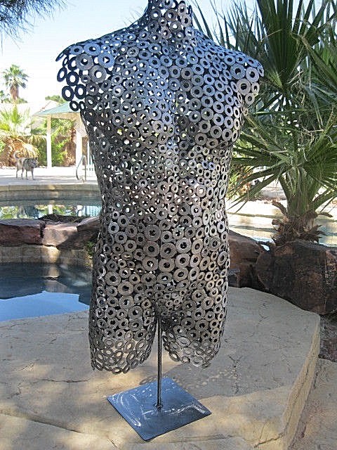 Abstract Metal Male black Sculpture Torso by Holly Lentz