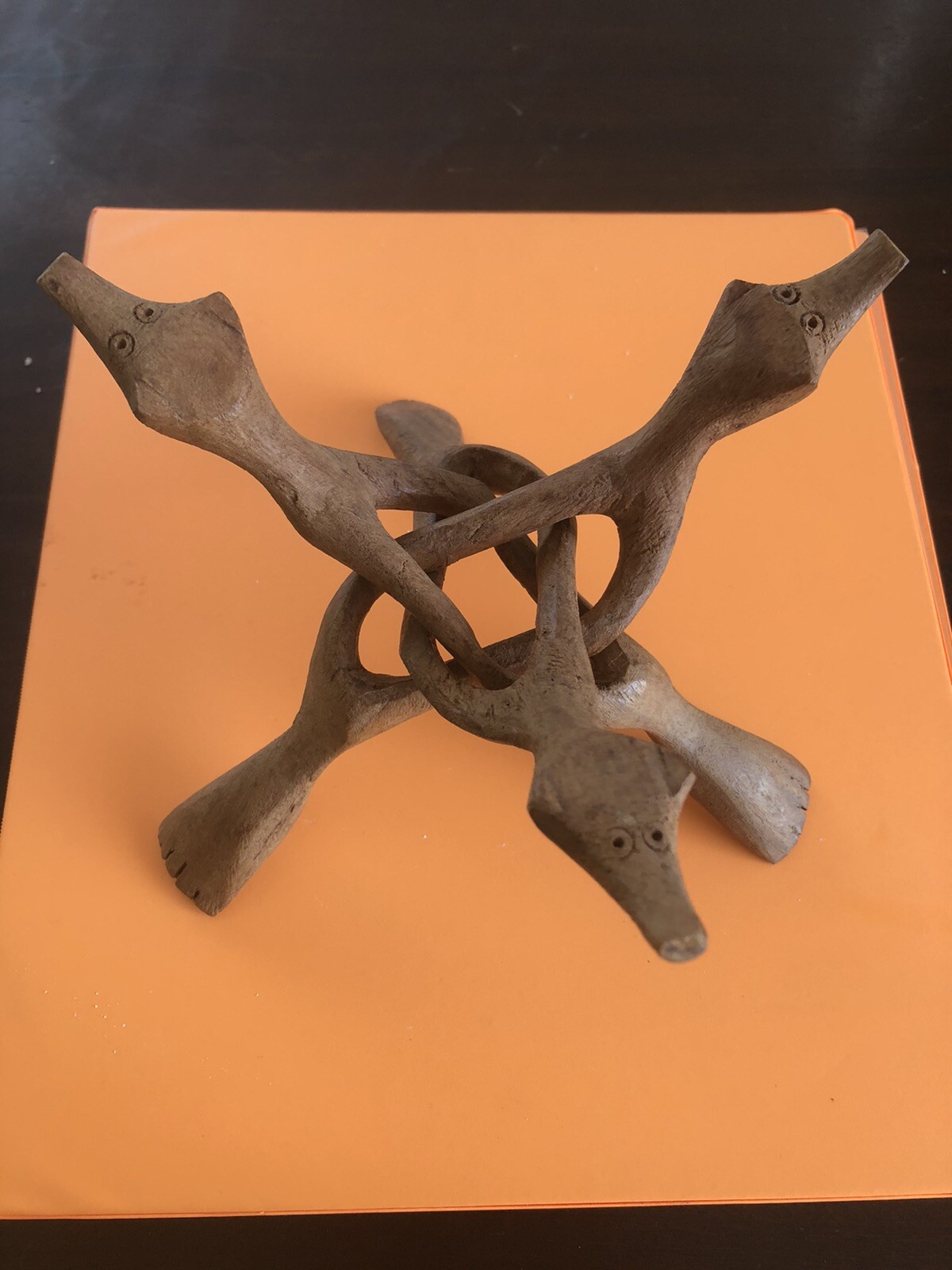 TRIBAL WOOD ART INTERTWINED ONE PIECE CARVED ANIMALS FOLK ART NATIVE