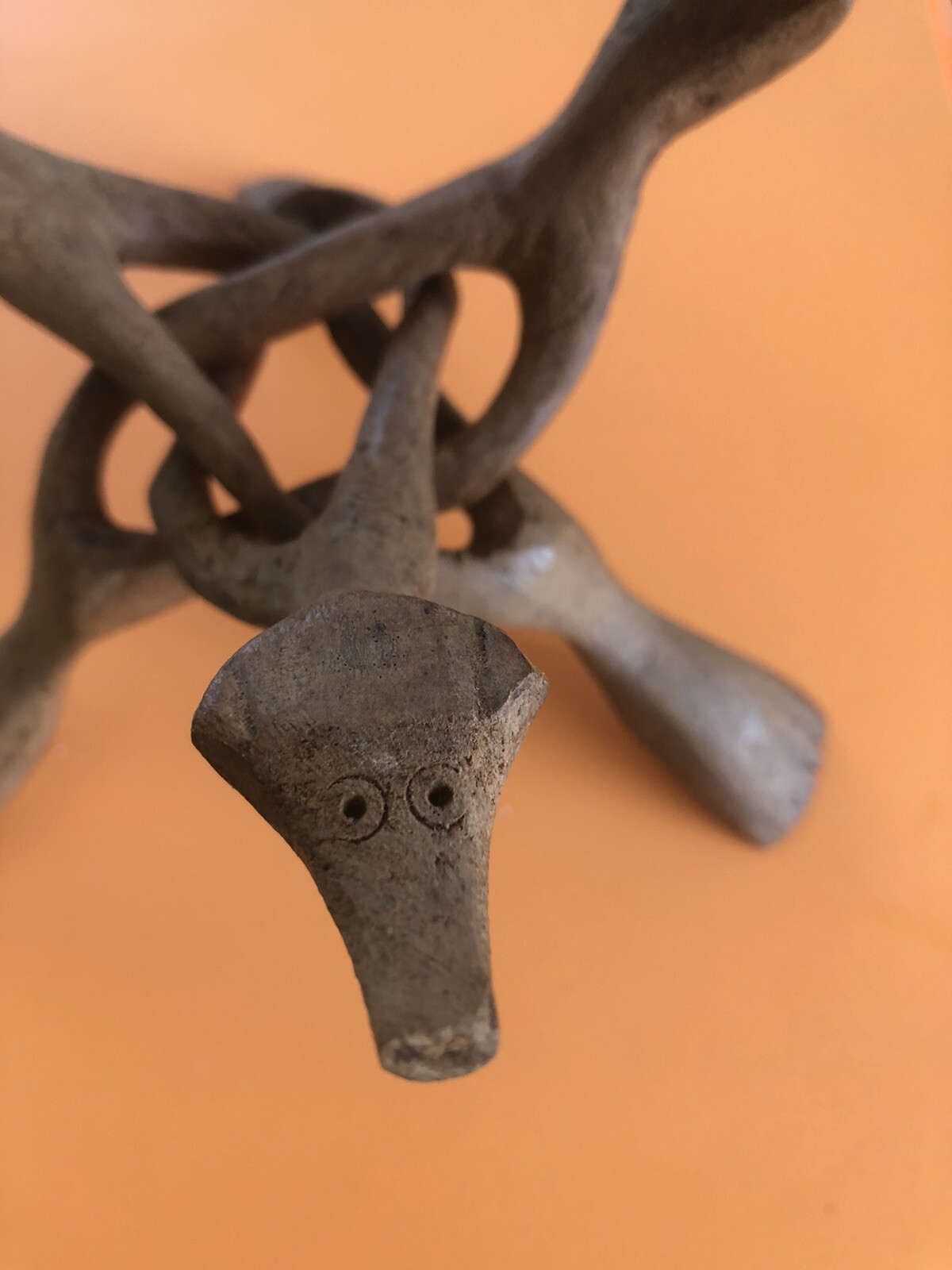 TRIBAL WOOD ART INTERTWINED ONE PIECE CARVED ANIMALS FOLK ART NATIVE