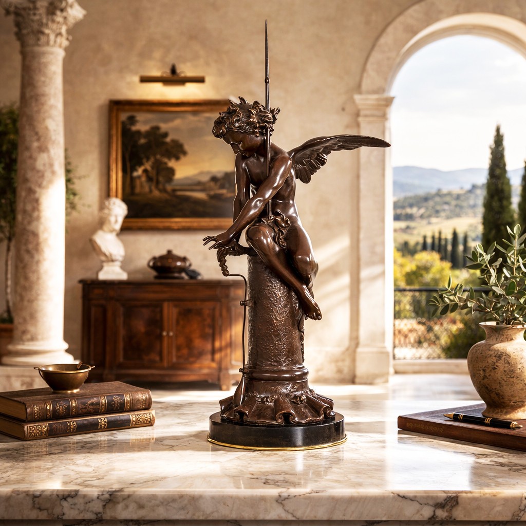 Italian Antique Bronze Sculpture « Genius of Franklin » by Giulio Monteverde