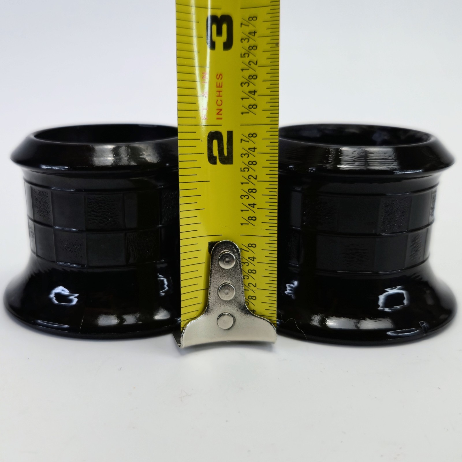 2 Zeller Morgantown Black Glass Gazing Witching Ball Stands Set Possibly 1930s