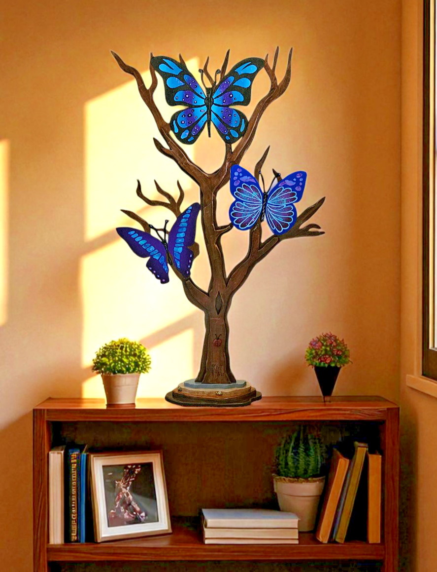 Whimsical Butterfly Tree sculpture, 36×22, Trio Butterfly Floor Sculpture-Art69