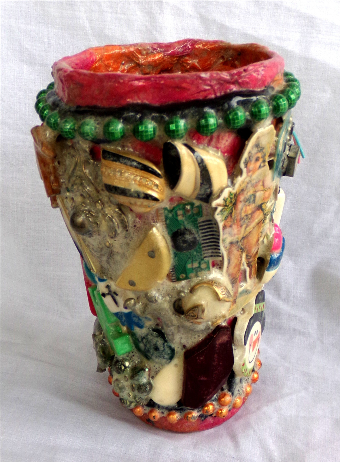 SCULPTURE MOSAIC 1/1 Original Art On Vintage Coke Glass Mixed Media Vase/Jug/Urn