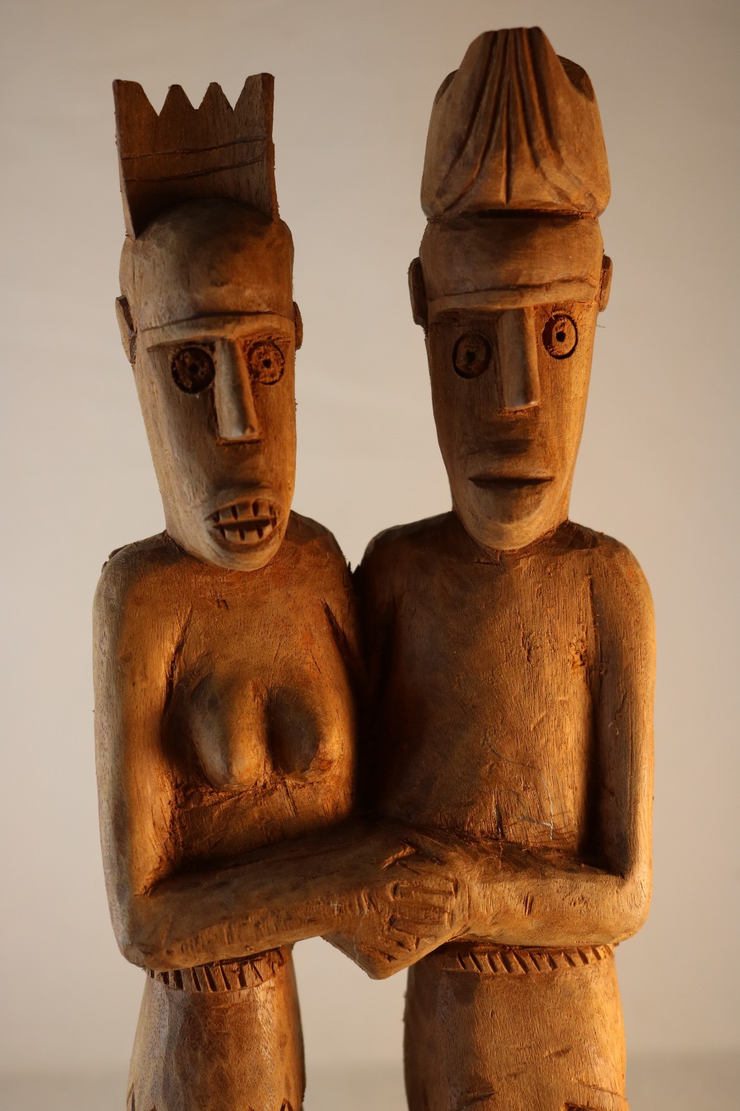 RARE 12” One Piece Wood Carving Atauro Style Unity Couple Tribal Ancestor Art