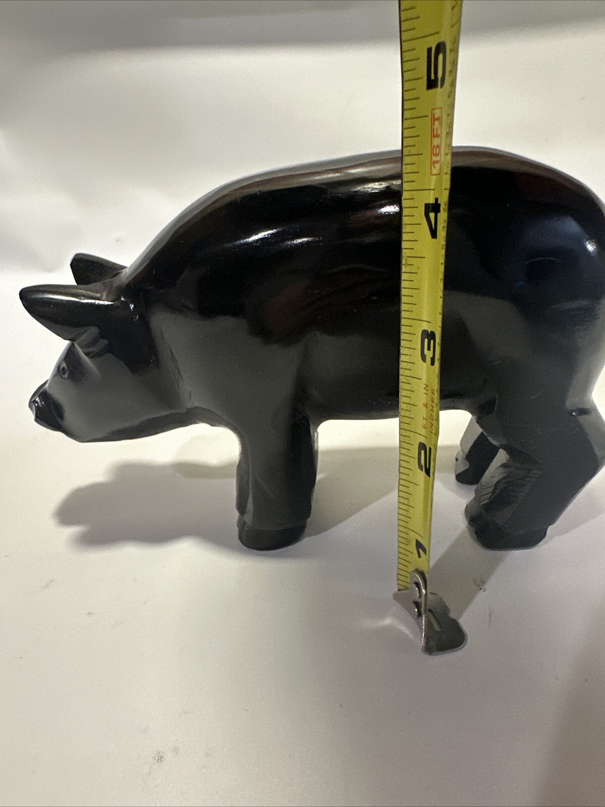 Carved Pig Black Stone Shiny Large