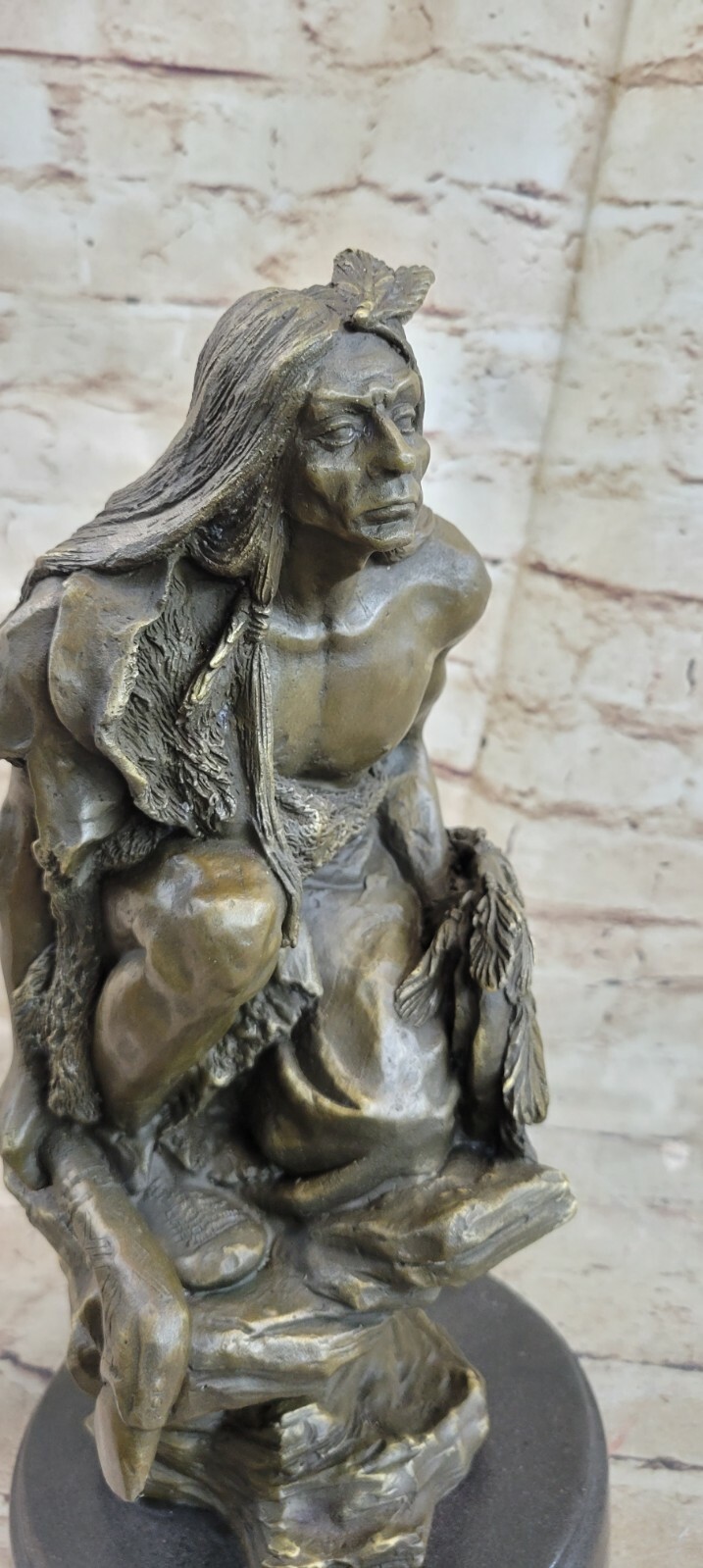 Native American Indian Chief Signed Bronze Bust Sculpture Statue Western Decor