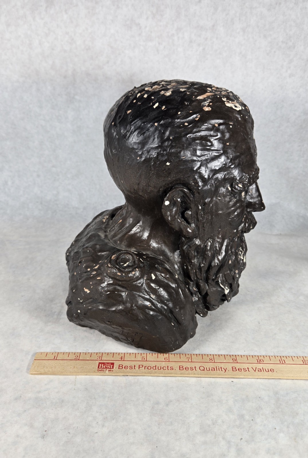Vintage Male Bust Sculpture Painted Plaster? Decorative Statue Signed B &rsquo;67