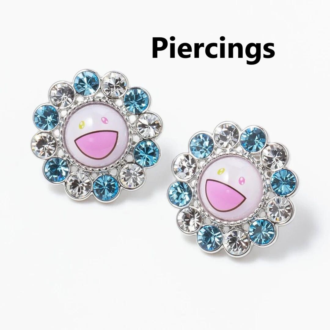 Takashi Murakami x Liquem Rainbow Flower Piercings 2024 Limited Japan blue×white