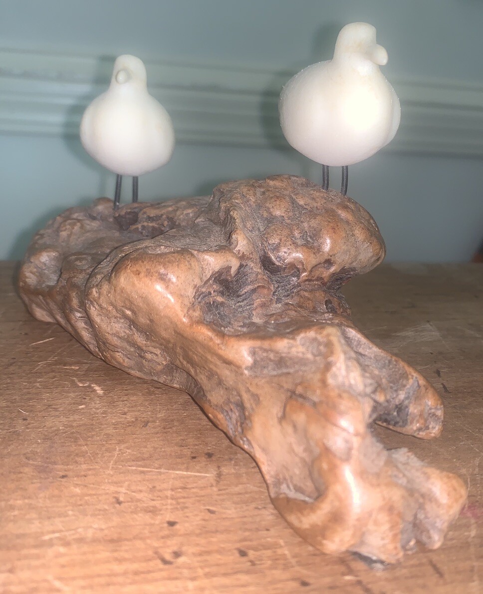 VTG ‘80s John Perry Signed Seagulls / Driftwood Sculpture 6”L 3.75”T Miniature