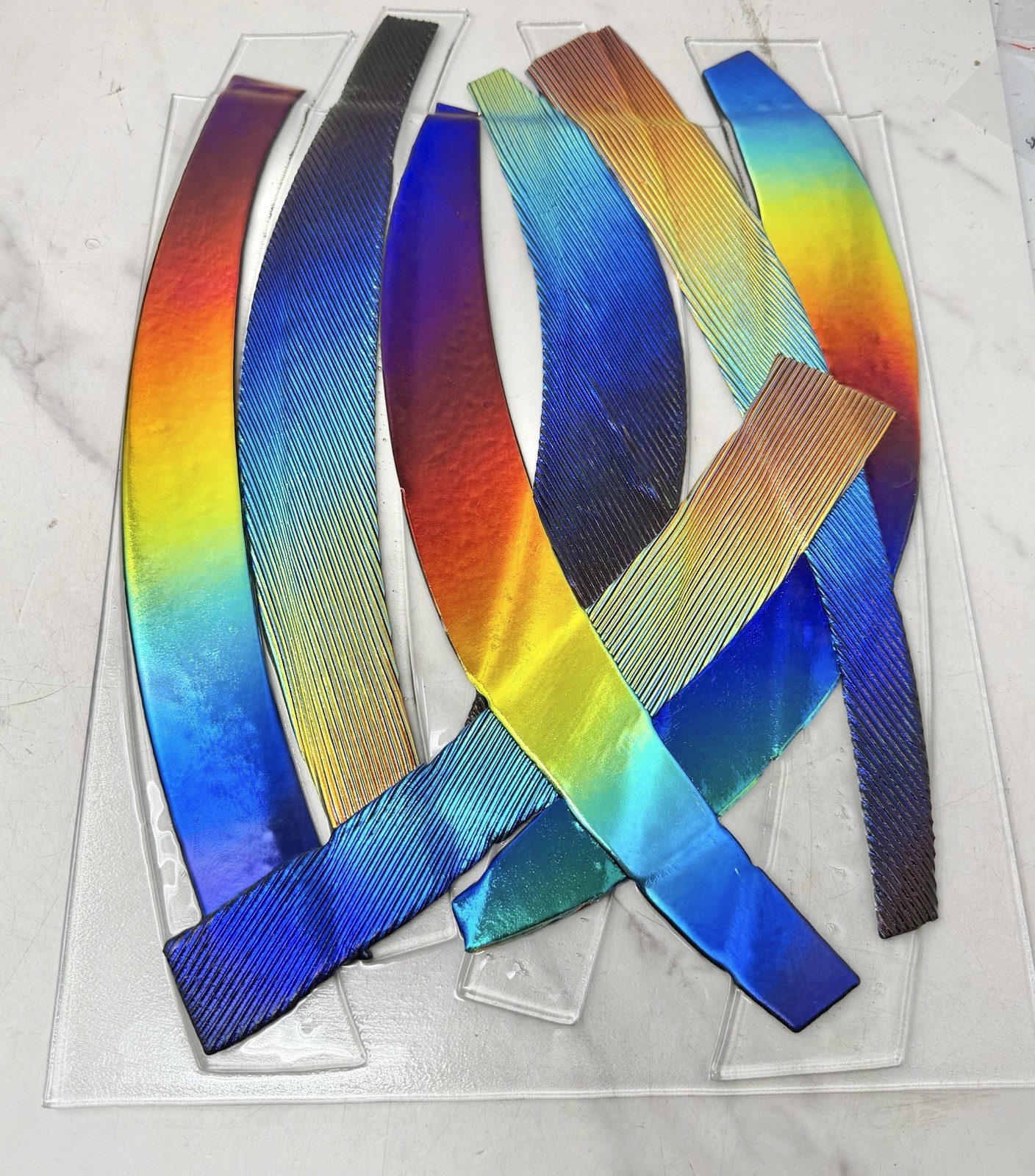 Bob Pierce Signed Dichroic Art Glass Sculpture Rainbow Panel On Stand