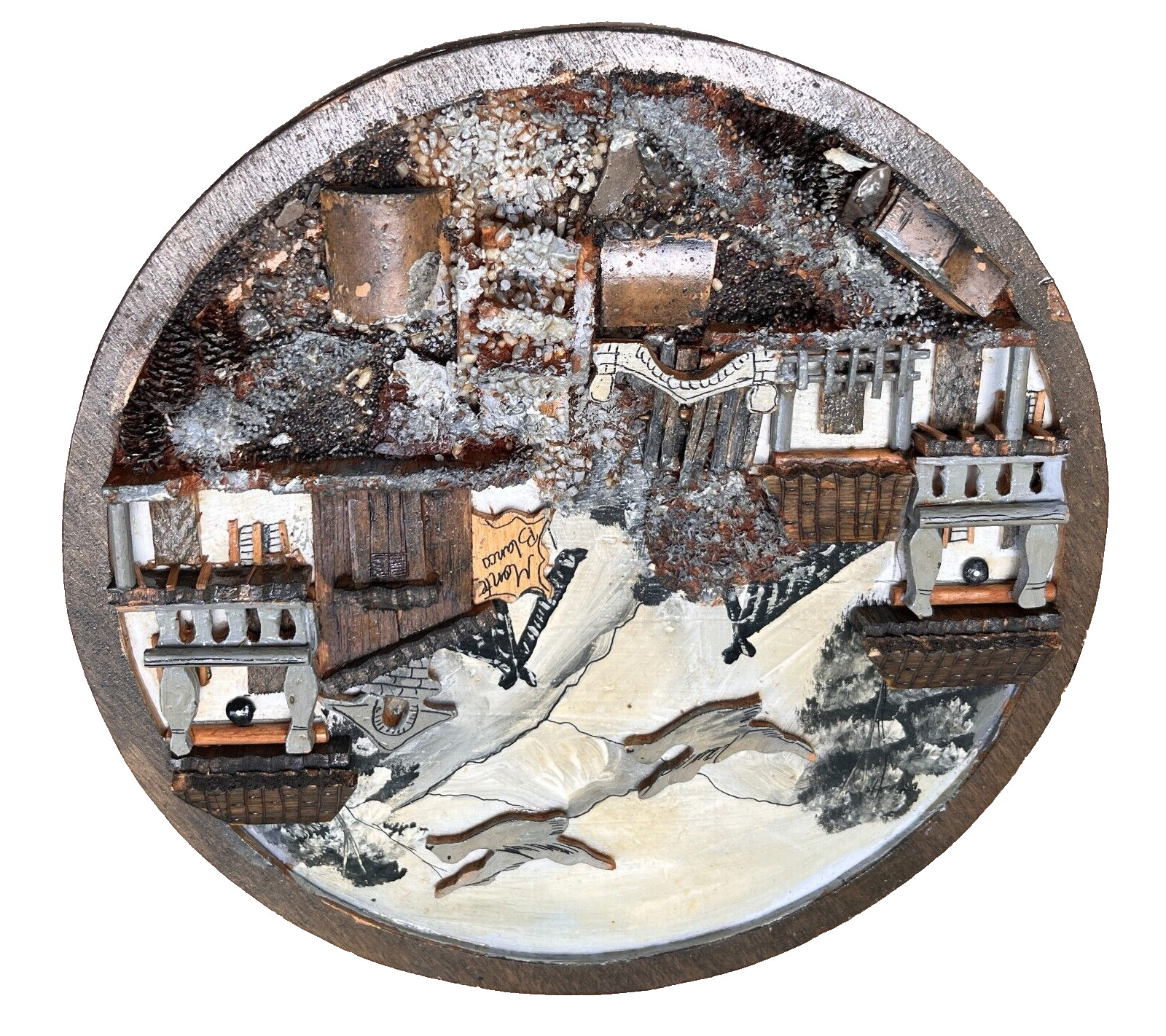 Vtg 3D Swiss Alps MONTE BLANCA LODGING Mountain Scene Art Sculpture Handcrafted