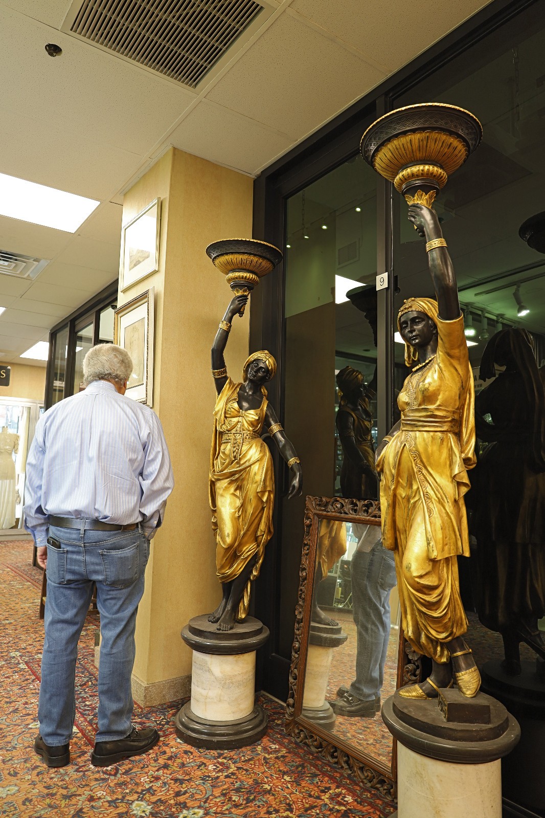 Pair of Bronze Nubian Female Statues, Torchere Standing Lamps, Free USA Shipping