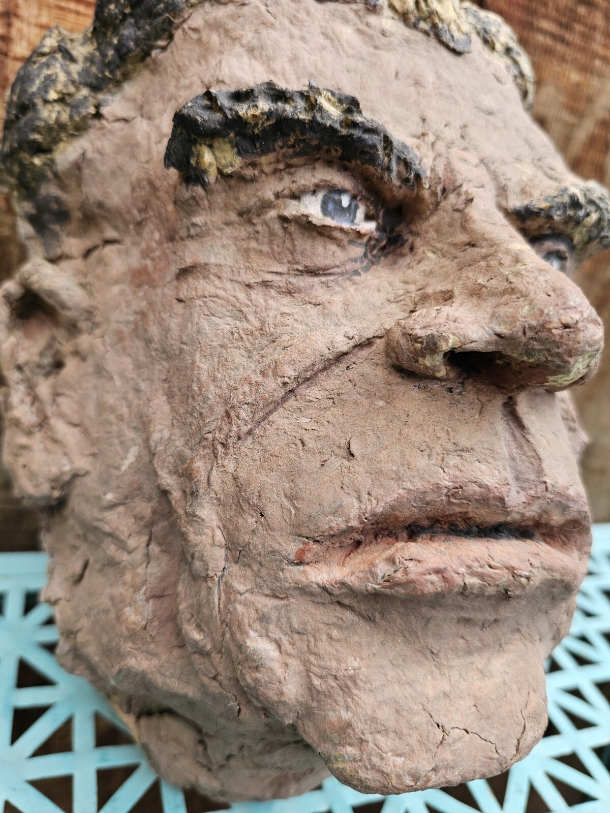 ANTIQUE W.A. SNURE MASK SCULPTURE HANDMADE PAPER MACHE FOLK ART 10&Prime;