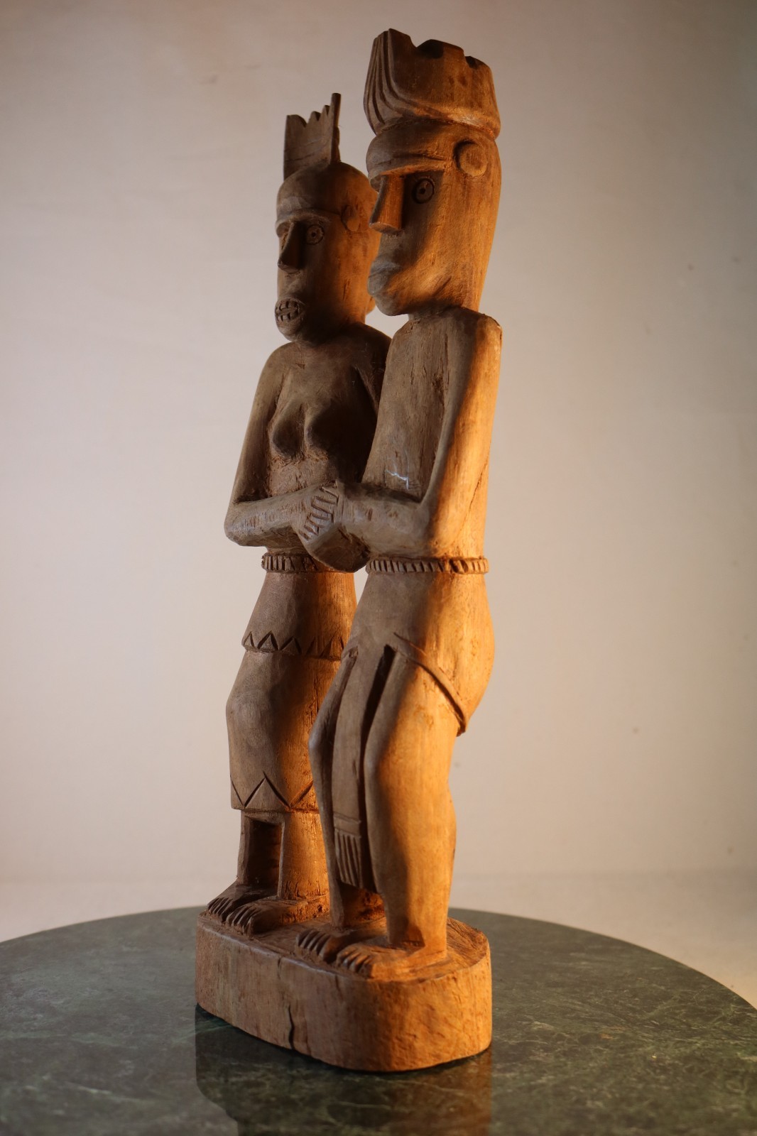 RARE 12” One Piece Wood Carving Atauro Style Unity Couple Tribal Ancestor Art