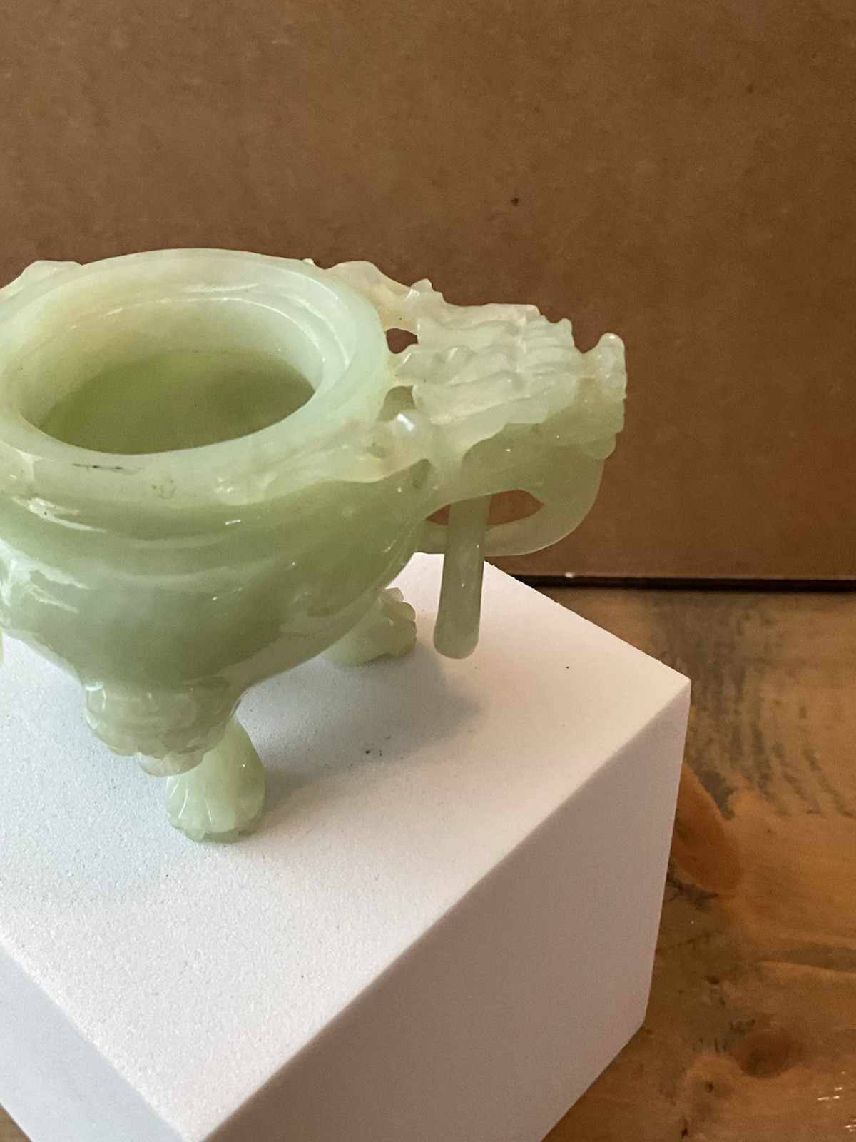 VTG Chinese Green Jade/Serpentine Incense Burner/Censer 3.75”x3.75”x2”-Zen