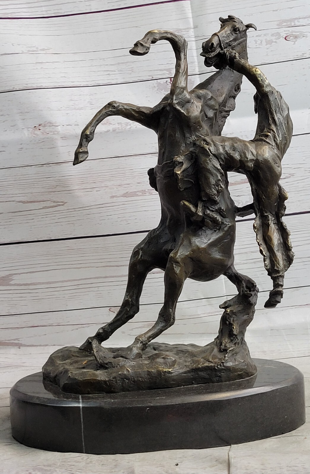 Rearing Arabian Horse Trainer Equestrian Farm Bronze Marble Statue Sculpture