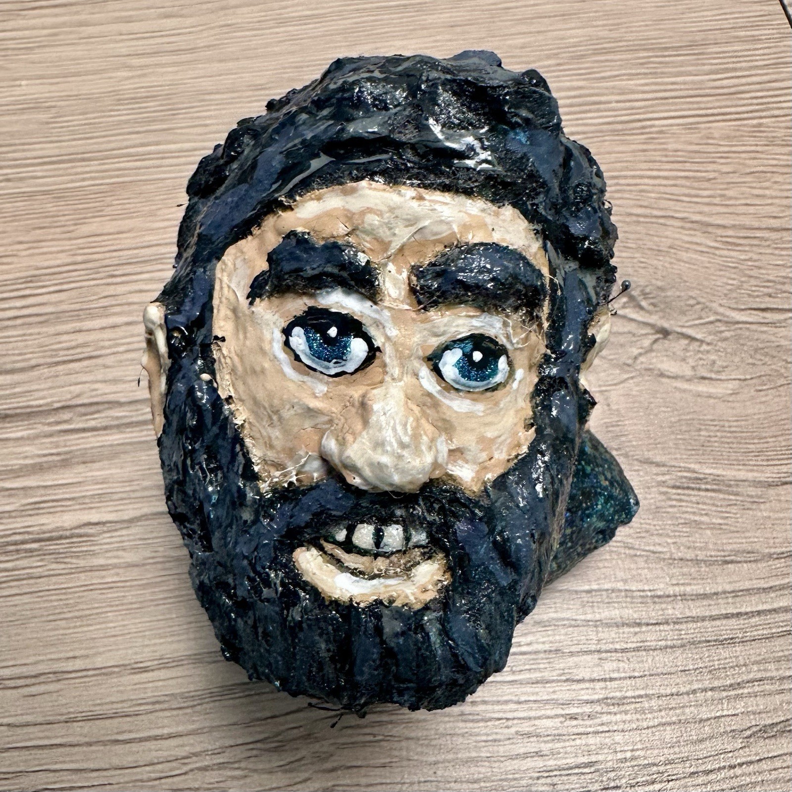 Vintage Outsider Art Bust Handmade Bearded Man Sculpture Weird Paperweight