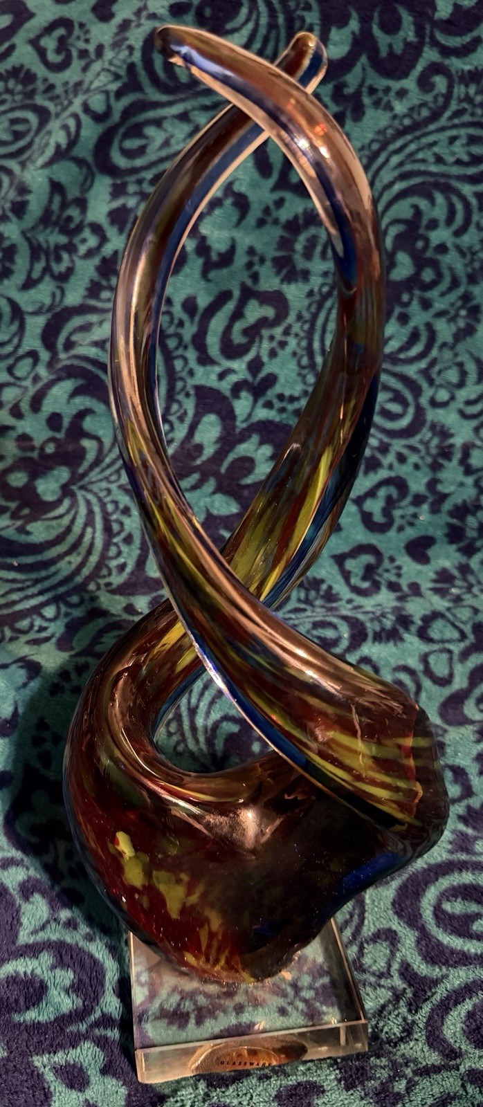 Rainbow Murano Art Glass Style Multicolor Ribbon Swirl Sculpture Centerpiece 12”