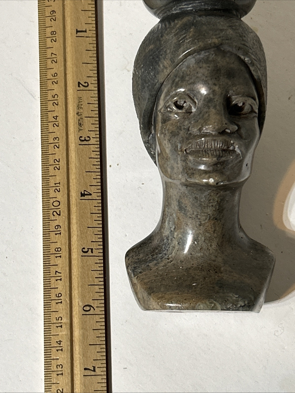 Vintage African Man Hand Carved Soapstone Statue Bust Stone 6” (d1)