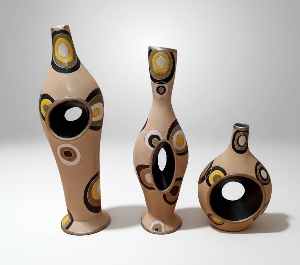 Artmax Sculptural Vase Set of 3 by Richard Chan Modern Retro Decor RARE