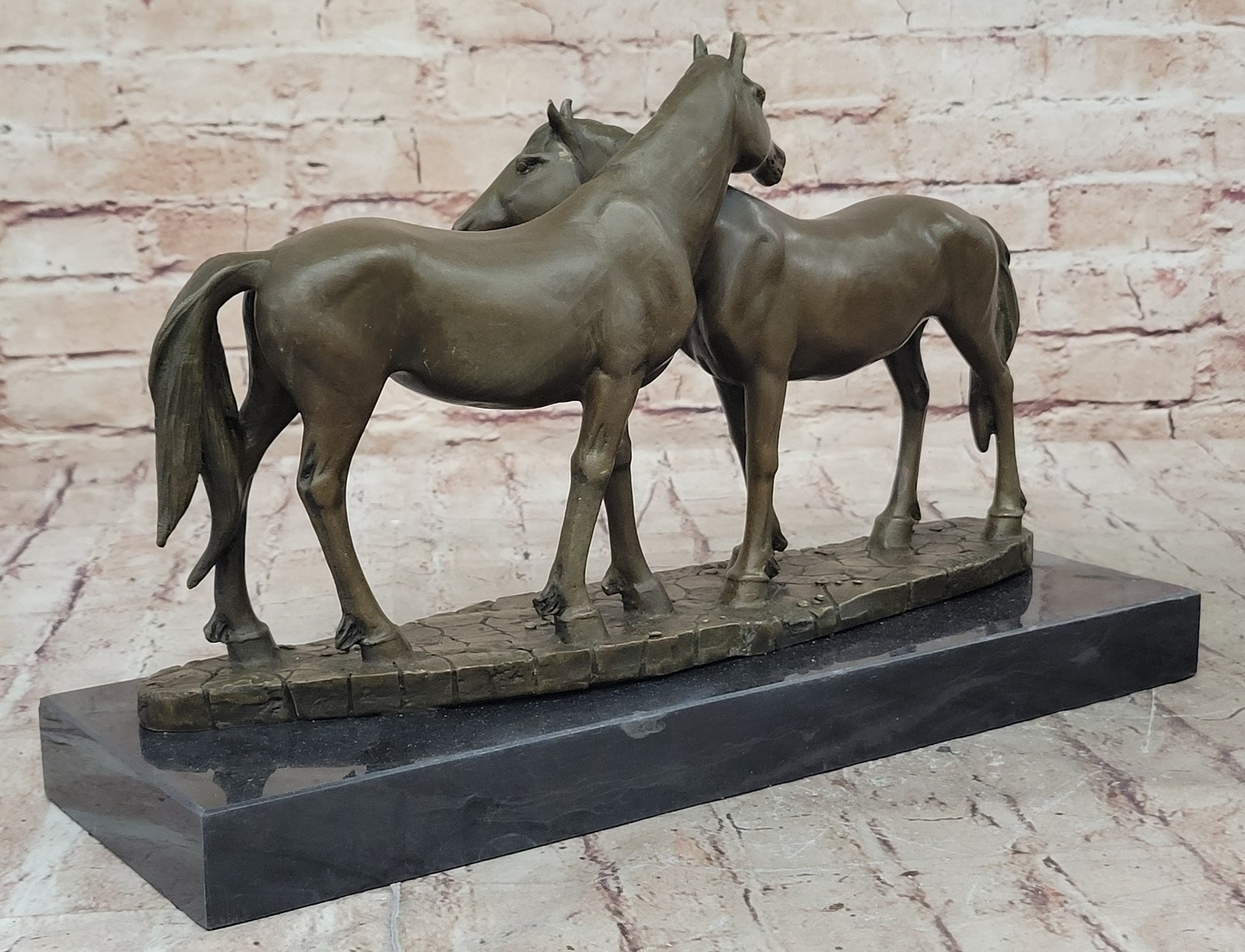 Thoroughbred Two Loving Horses Equestrian Western Art Bronze Marble Statue SALE